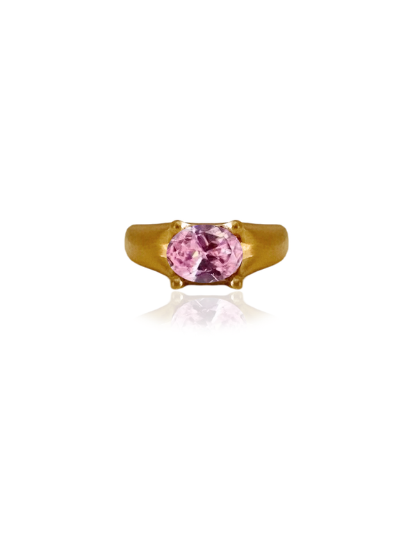 Baguette Light Pink Matt Gold Ring